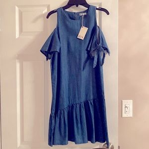 Girls cold-shoulder denim dress